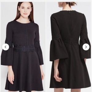 Banana Republic Black Dress embroidered lace fit flare midi modest capsule 8